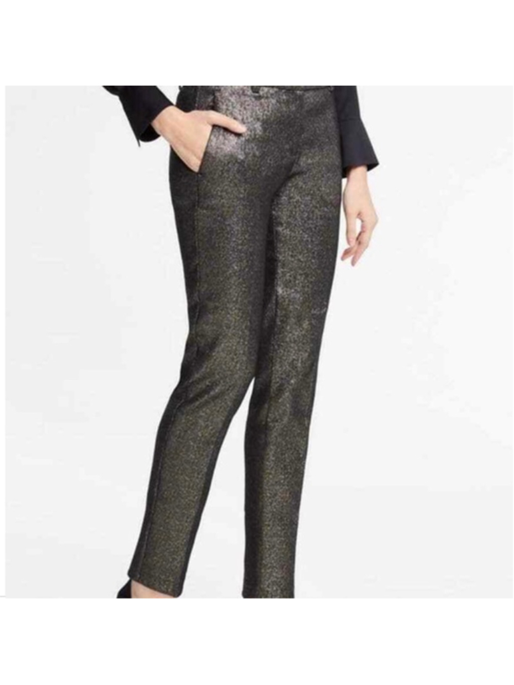 Ann Taylor Black Gold Metallic Shimmer Ankle Pants Size 00